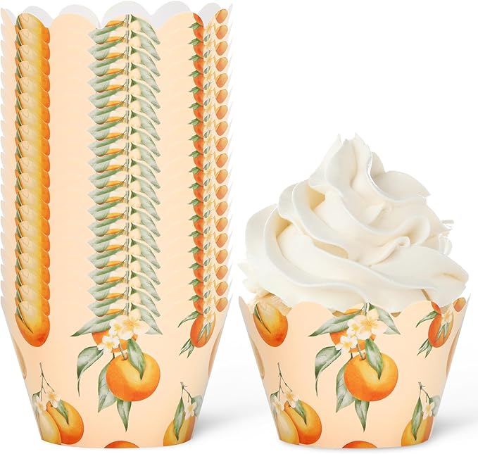 Whaline 36Pcs Little Cutie Cupcake Wrappers Watercolor Orange Cupcake Liners by Whaline