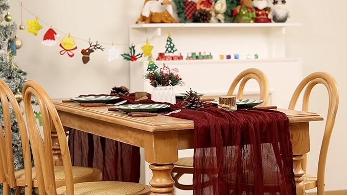 MLMW 6 Pack Christmas Table Runner Cheesecloth Burgundy Boho Cheese Cloth 160 - Image 2
