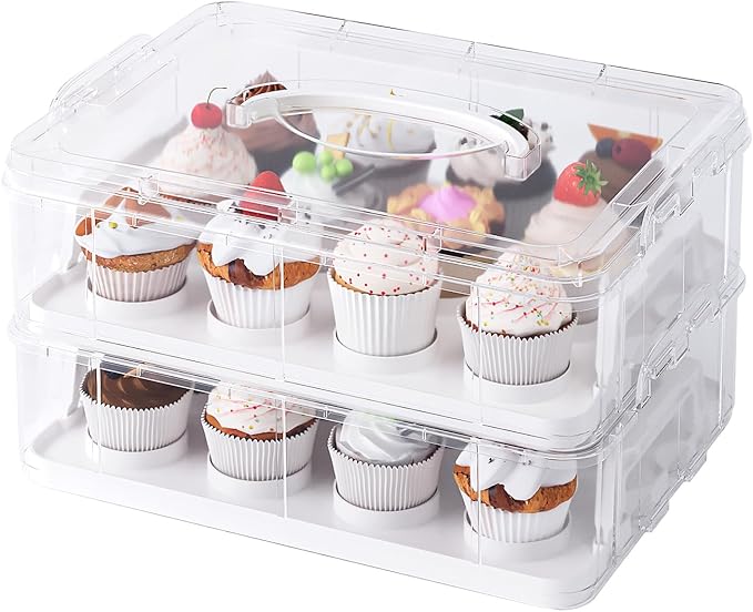 Two Tier Cupcake Carrier, Reusable Detachable Cupcake Box by ClikKeep