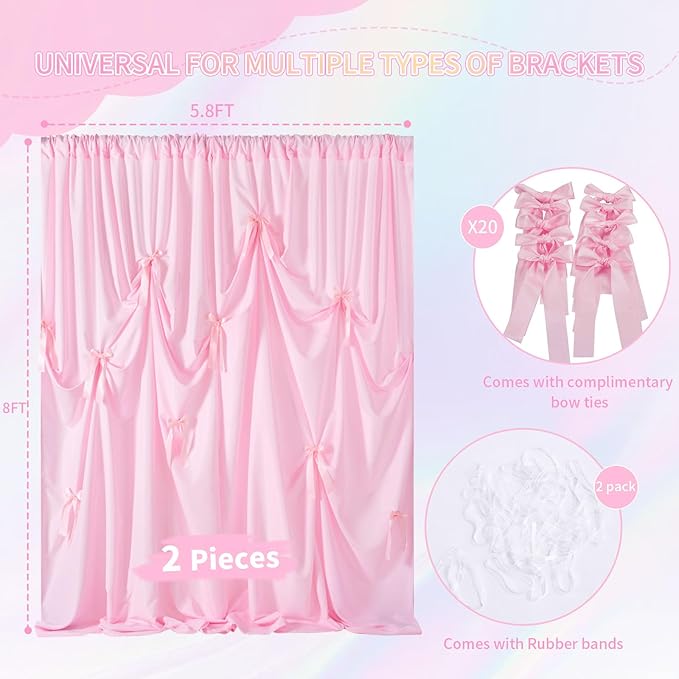 Pink Backdrop Curtain 2Panels : 11.6×8ft Wedding Backdrop Wrinkle Free - Image 2