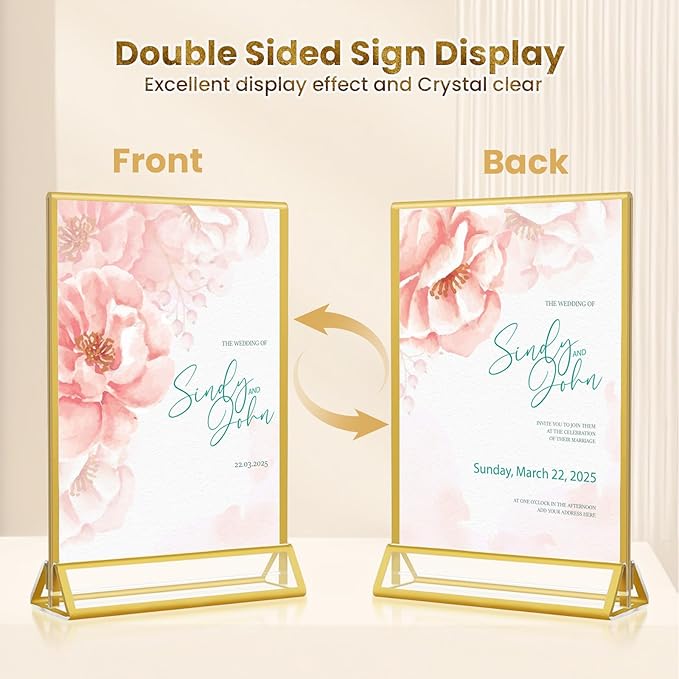 Acrylic Gold Sign Holders 4x6, 12 Pack Wedding Gold Table Number Holders - Image 4