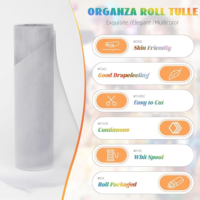 Crystal Organza Fabric Tulle 11 Inch by 50 Yards Sheer Tulle Rolls - Image 2