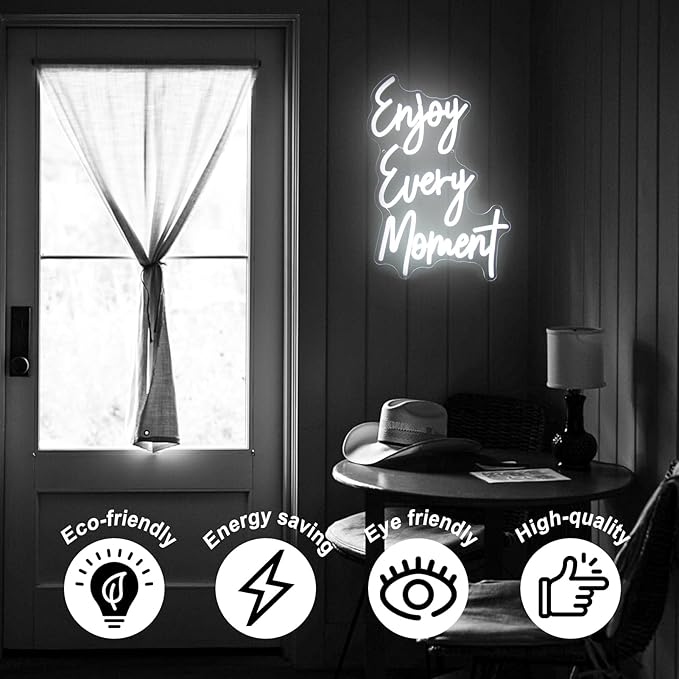 Enjoy Every Moment Neon Signs for Wall White Letter Neon Lights LED Letter Sign - Image 4