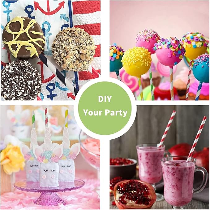 Biodegradable Black White Checkered Straws, Treat Stick and Cake Pop Sticks - Image 4