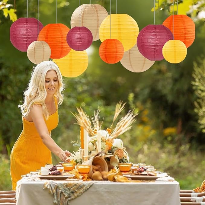 Burgundy Maroon Wine Paper Lanterns Decorative 12pcs Party Hanging Decorations - Image 2