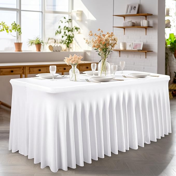 Wish Care 6 Pack White Spandex Table Clothes - Image 5