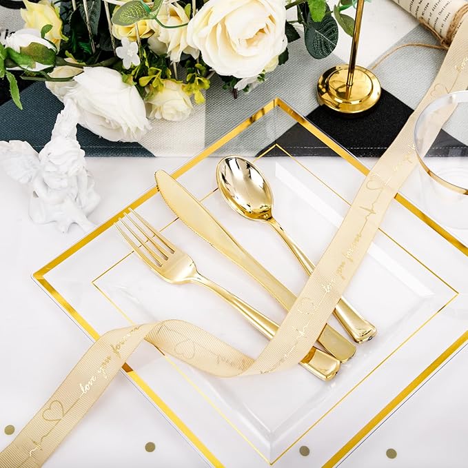 Festiva 176Pcs Clear and Gold Plastic Plates - Image 3