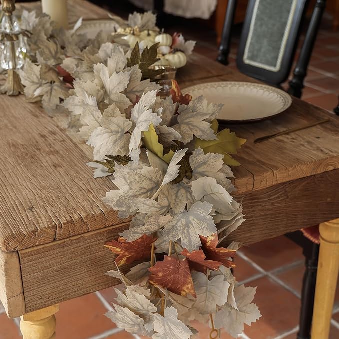 PARTY JOY 6PCS Leaf Garland, 5.6Ft Halloween Garland Artificial Maple Leaf - Image 7