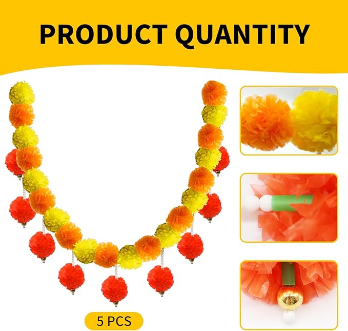 5 Pcs Diwali Artificial Marigold Garland - Image 4