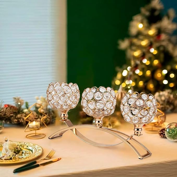 4Set Gold Crystal Candle Holders Decorative Candelabra - Image 8