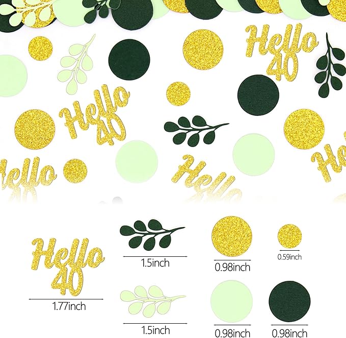 300PC Gold Glitter and Sage Green Happy 40th Birthday Decorations - Image 6
