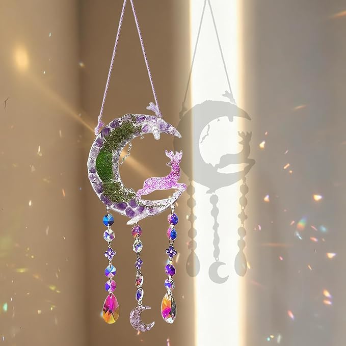 TUOKING Crystal Suncatchers for Window Purple Deer Dreamy Crystal Natural Stone by TUOKING
