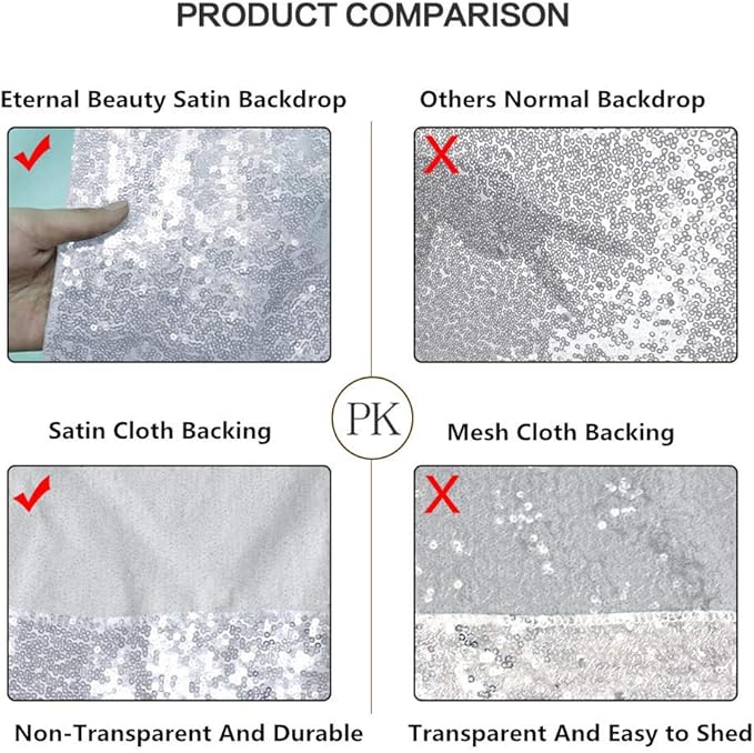 Eternal Beauty Silver Thick Sequin Backdrop, 10x10 Ft Glitter Background - Image 6