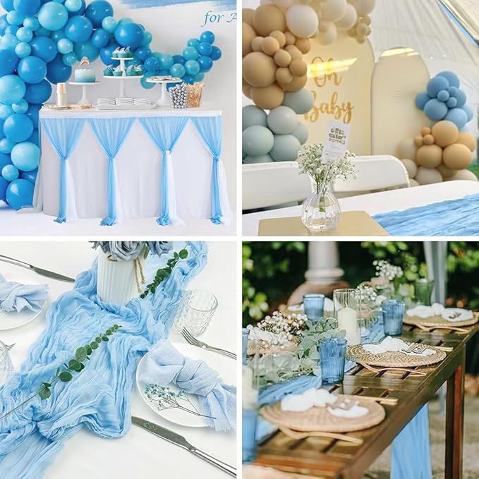 Baby Blue Cheesecloth Table Runner -21*120Inch Long Boho Wedding Table Decor - Image 6
