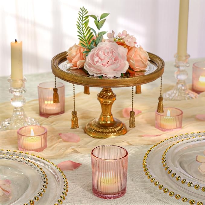 24 Pcs Glass Votive Candle Holders – Assorted Ribbed Pink Tea Light Holders Bulk - Image 4