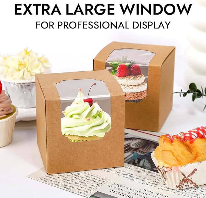 JCD 120pcs Cupcake Boxes, 3.5inches Individual Pre-Assembled Kraft Brown - Image 3
