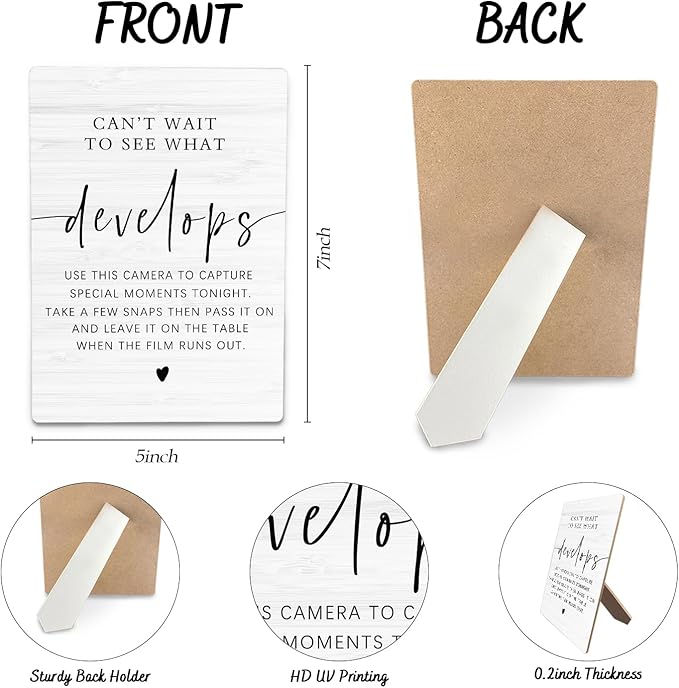 Can't Wait To See What Develops Wooden Stand 5x7inch, Wedding Camera Sign - Image 6