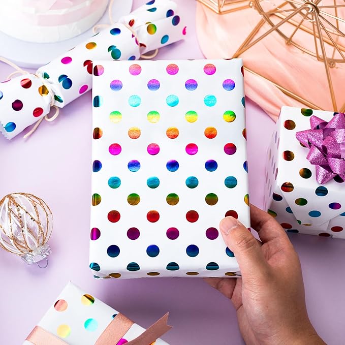 Yarcony Colorful Polka Dot Wrapping Paper, Gift Wrapping Paper, Rainbow - Image 4