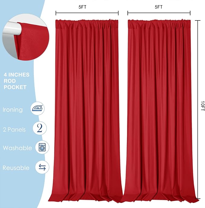 Sugargirl 10x10FT Red Backdrop Curtains Polyester Photo Backdrop Drapes - Image 5