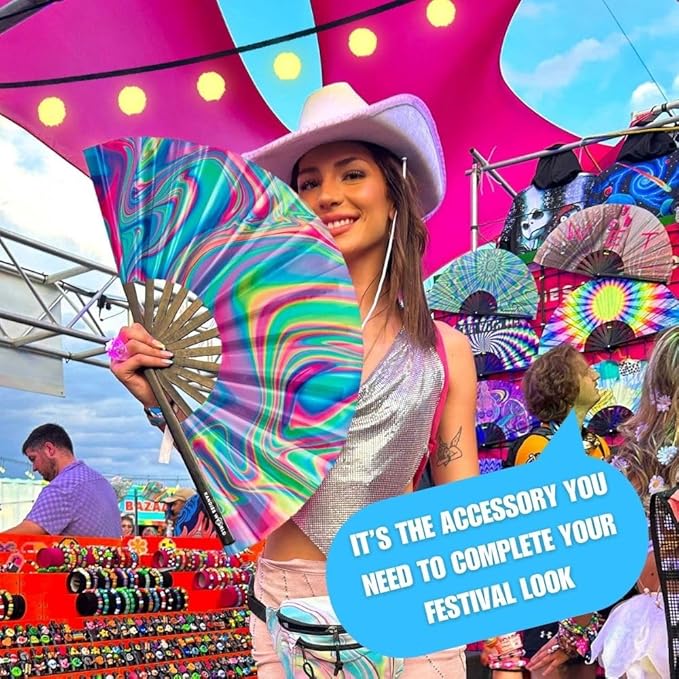Kandies World UV Reactive Custom Festival Folding Hand Fan - Image 3