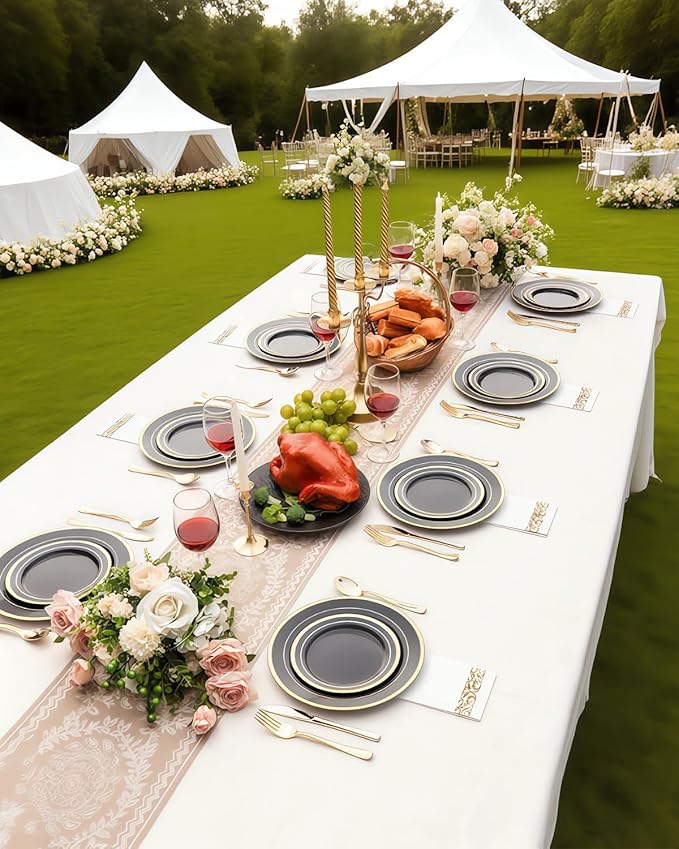 200PCS Black Plastic Plates Set - Image 6