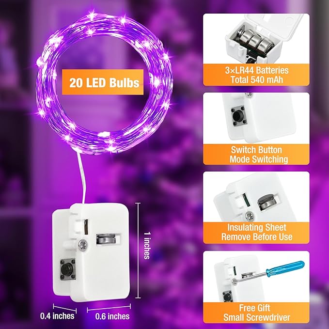 6 Pack Fairy Lights Battery Operated - 7ft 20 Led Twinkle Lights 3 Modes - Image 6