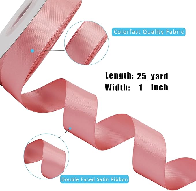 LaRibbons 1 Inch 25 Yard Double Faced Satin Ribbon, Dust Pink Satin Craft - Image 5