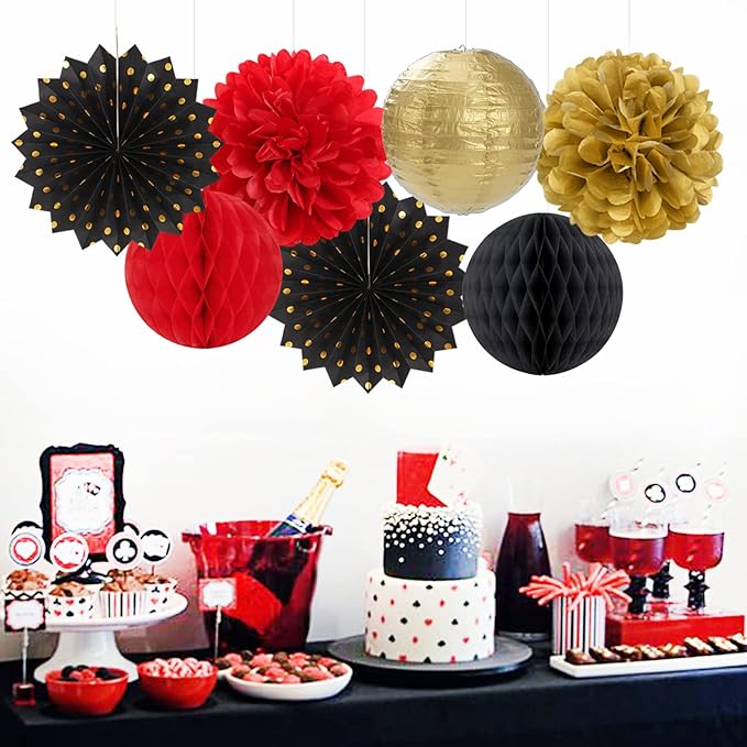 Red-Black Gold Party Decorations Streamers Lanterns - Image 6
