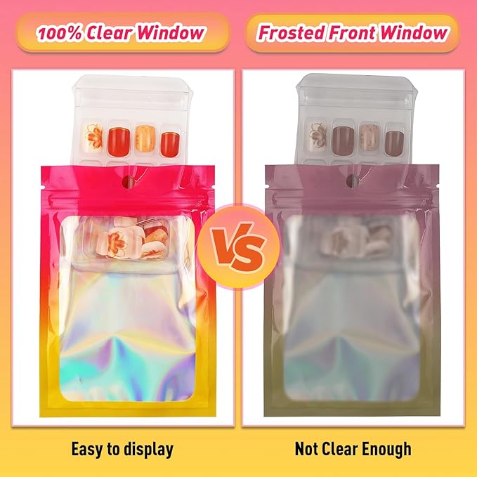 Funfery 100 Pack Gradient Holographic Bags, Mylar Resealable Bags - Image 4