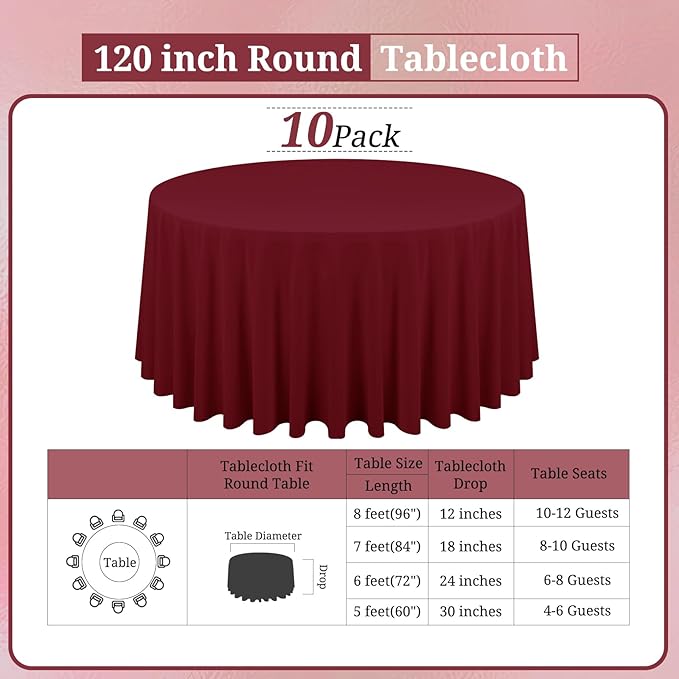 10 Pack Burgundy Round Tablecloths - Image 2