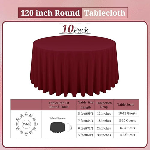 10 Pack Burgundy Round Tablecloths - Image 2