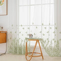 VISIONTEX White Sheer Voile Curtains, Decorative Green Embossed Butterflies Rod by VISIONTEX