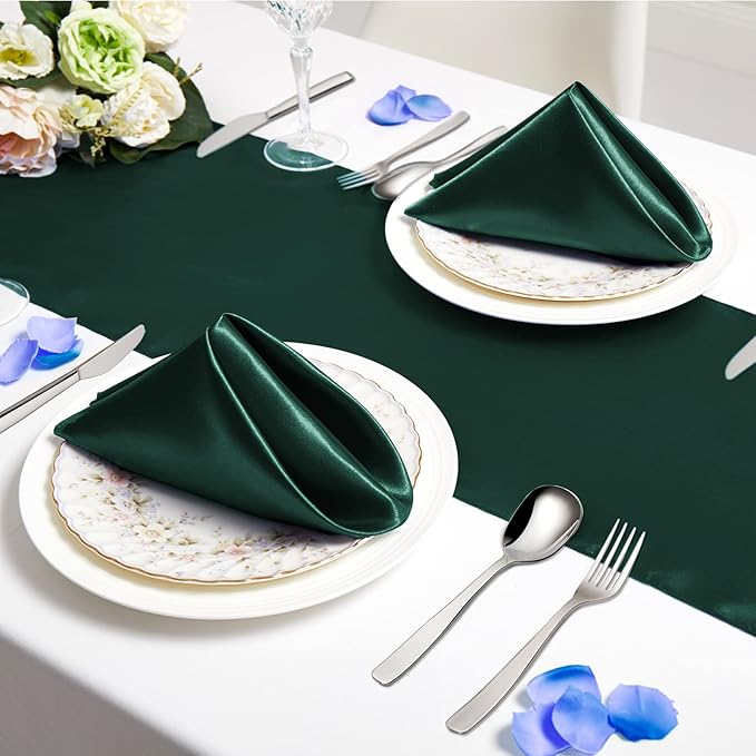 Horbaunal 16 Pack Forest Green Satin Napkins 17 x 17 Inch, Square Soft Table - Image 4