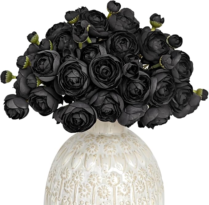 Letjolt Ranunculus Artificial Flower 18 Pcs Black Silk Ranunculus Wedding by Letjolt
