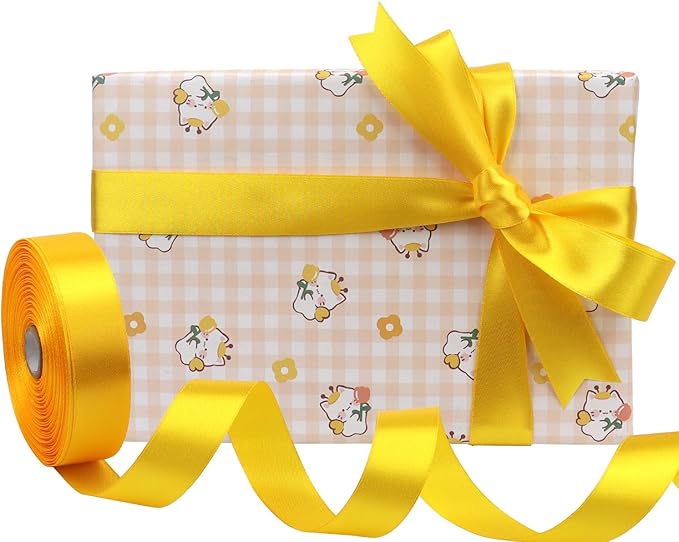 Yellow Solid Satin Ribbon 1 Inch 50 Yards Solid Polyester Fabric Ribbon - Image 5