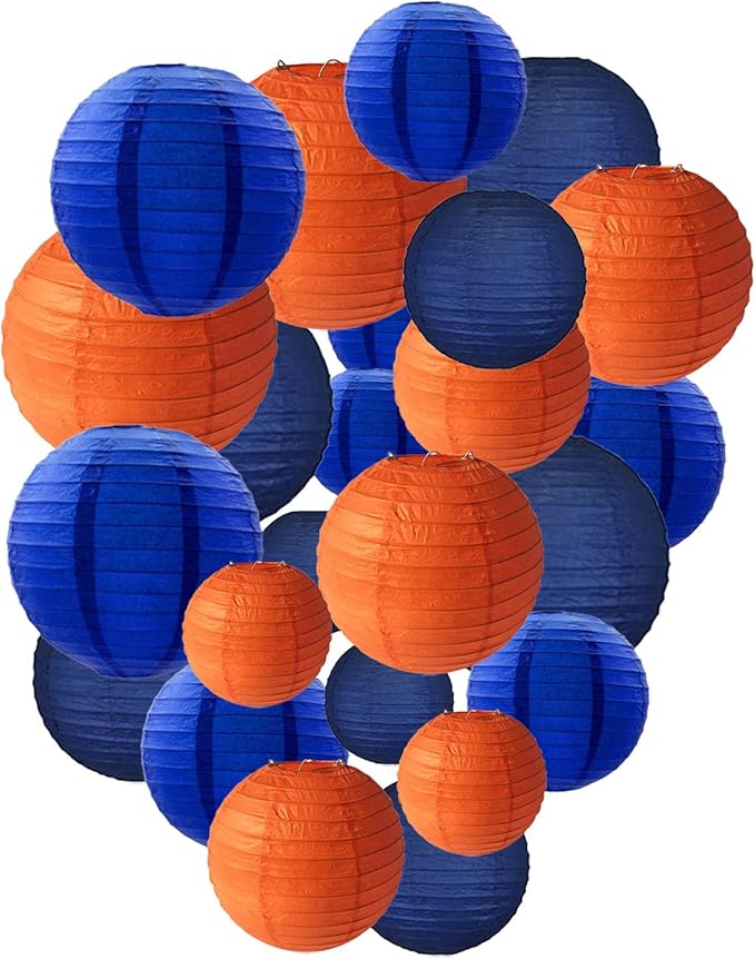 Blue Orange Paper Lanterns Decorative, Chinese/Japanese Hanging Round Paper by Tim%26Lin