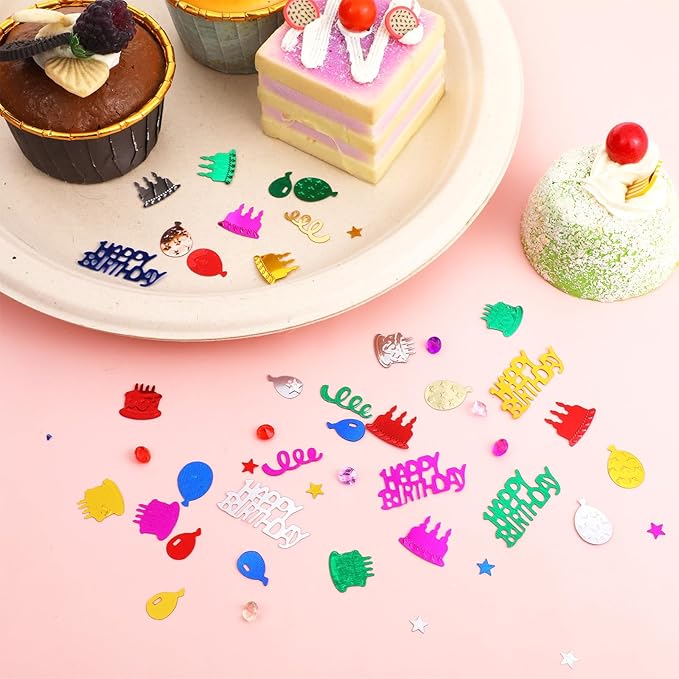 1500 Pcs Happy Birthday Glitter Confetti, Rainbow Foil Confetti Ready - Image 2
