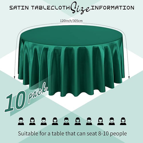 10 Packs Satin Tablecloth 120 Inch Dark Green Round Table Cloth Silk Tablecloth - Image 2