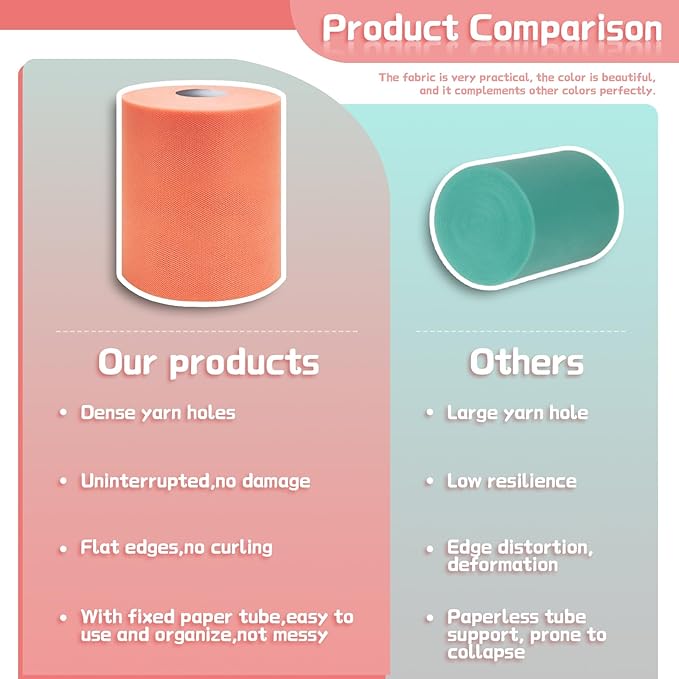 6" x 200 Yards Peach Tulle Fabric Rolls, Peach Spool Tulle Ribbon - Image 5