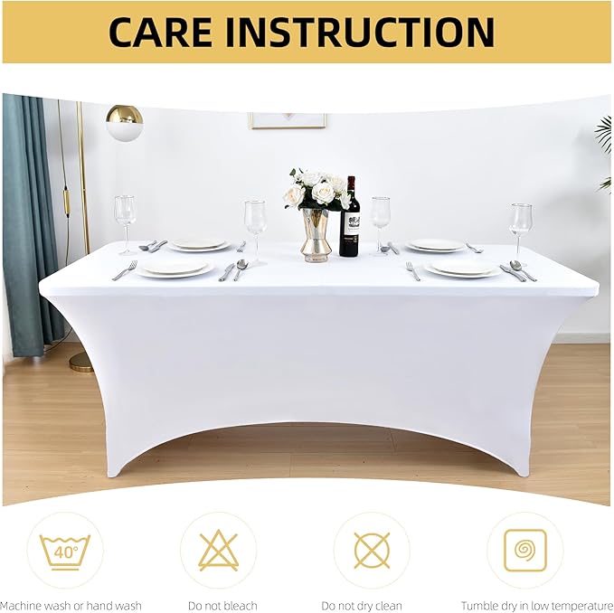 6-Pack 4ft White Spandex Table Covers - Image 6