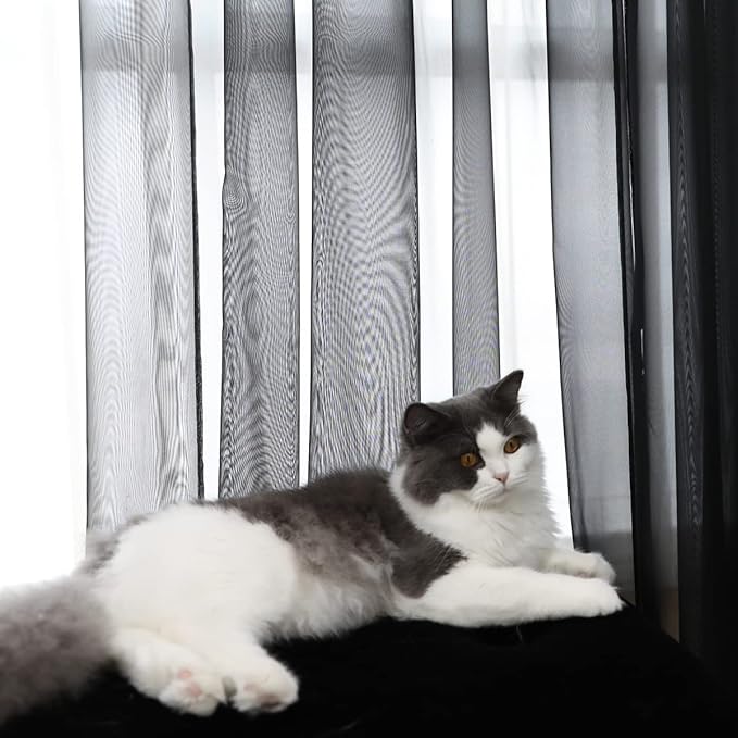 Window Black Sheer Curtains 63 Inches Long 2 Panels Sheer Curtain Basic Rod - Image 2