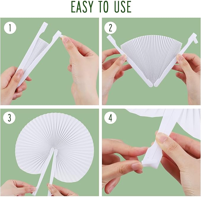 MCEAST 160 Pack Folding Wedding Paper Fans White Handheld Folding Fan Round - Image 4