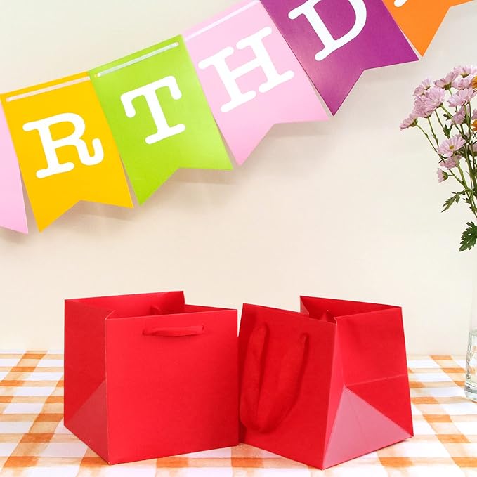 Red Square Gift Bag 12 in Paper Gift Box Large Square Bottom Kraft Paper Bags - Image 4