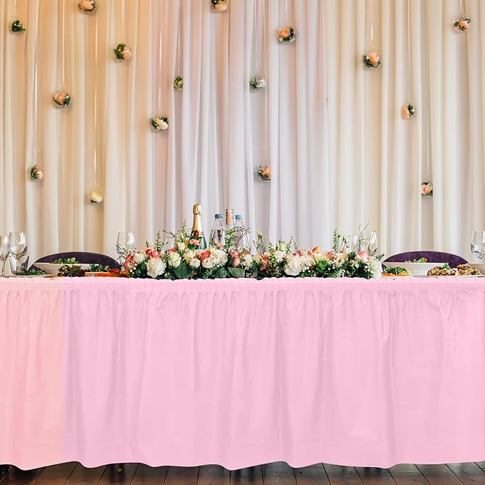 TURSTIN 2 Pieces Pink Plastic Table Skirts 14 x 29 Feet - Image 6
