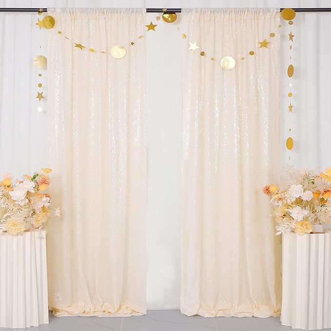 ShinyBeauty Ivory Sequin Backdrop 2pcs 4x7ft | Sparkle Photo Background - Image 2