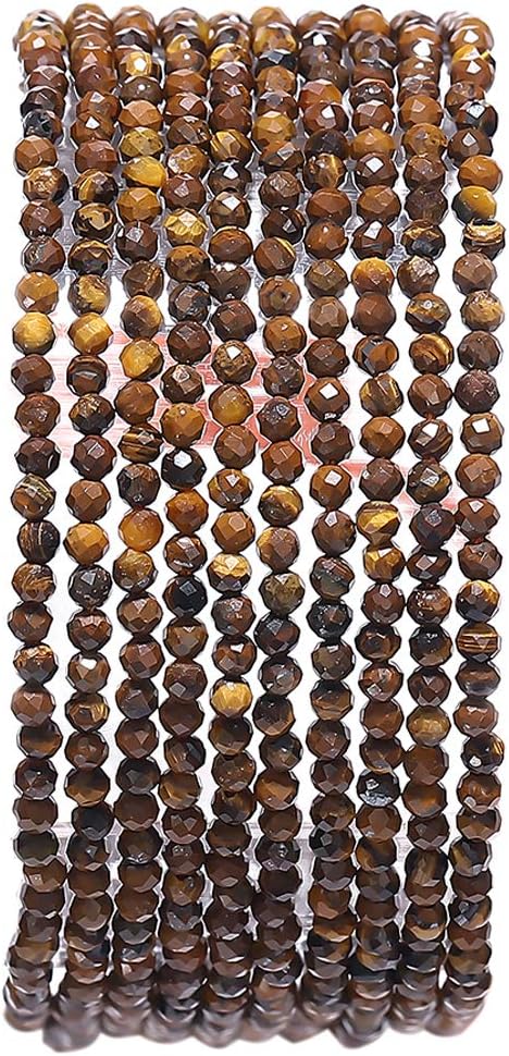 Faceted Natural Tiger Eye Stone Round Loose Semi Gemstone Beads by Beadia