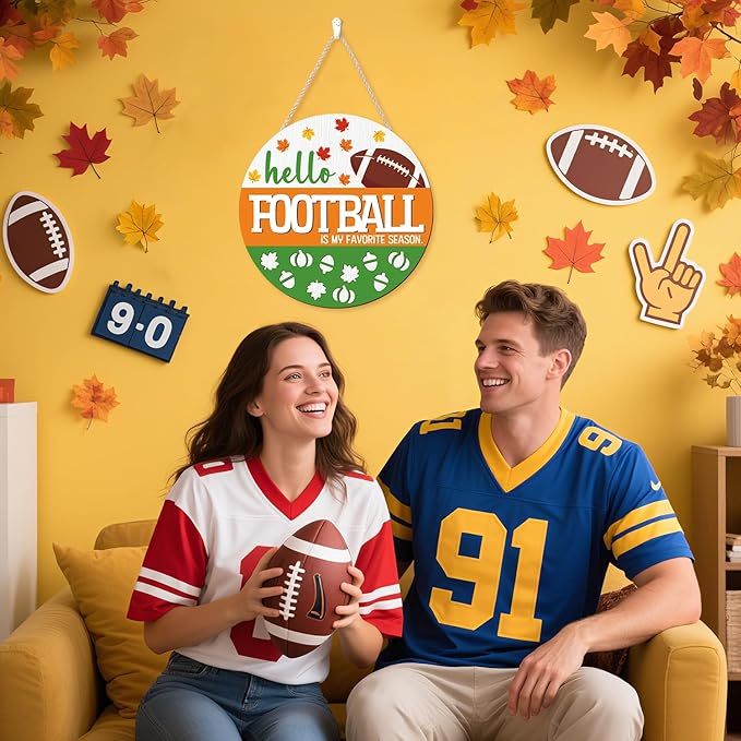 CHDITB Hello Football is My Favorite Season Front Door Sign Wreath, Wooden 3D - Image 4