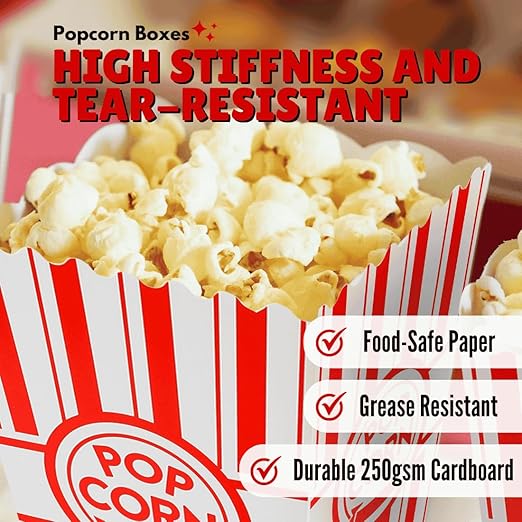 ZEEGO0 20-Pack Popcorn Boxes, Sturdy and Durable Popcorn Bucket, 7.75in Tall - Image 2