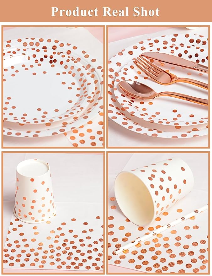 141 Pieces Rose Gold Party Supplies, Party Dinnerware Sets Include Paper Plates - Image 2