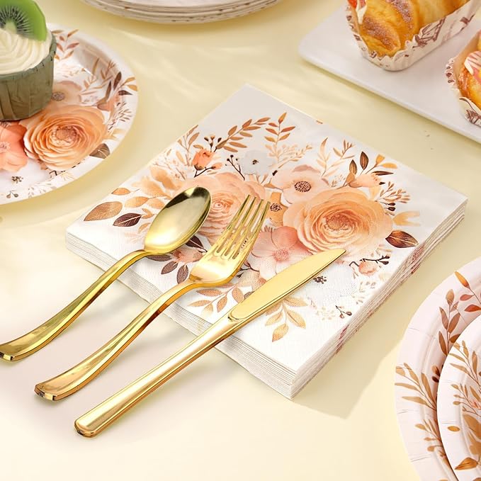 175PCS Floral Plates and Napkins Sets, Floral Party Supplies Plates, Napkins - Image 6